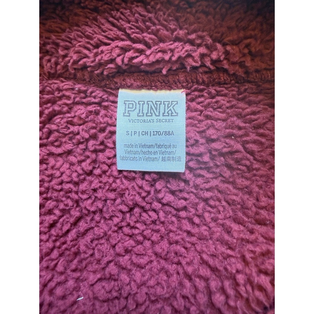 PINK Victoria's Secret Sherpa Maroon Teddy Full-Zip Jacket Cozy Gorpcore Outdoor - Picture 4 of 9